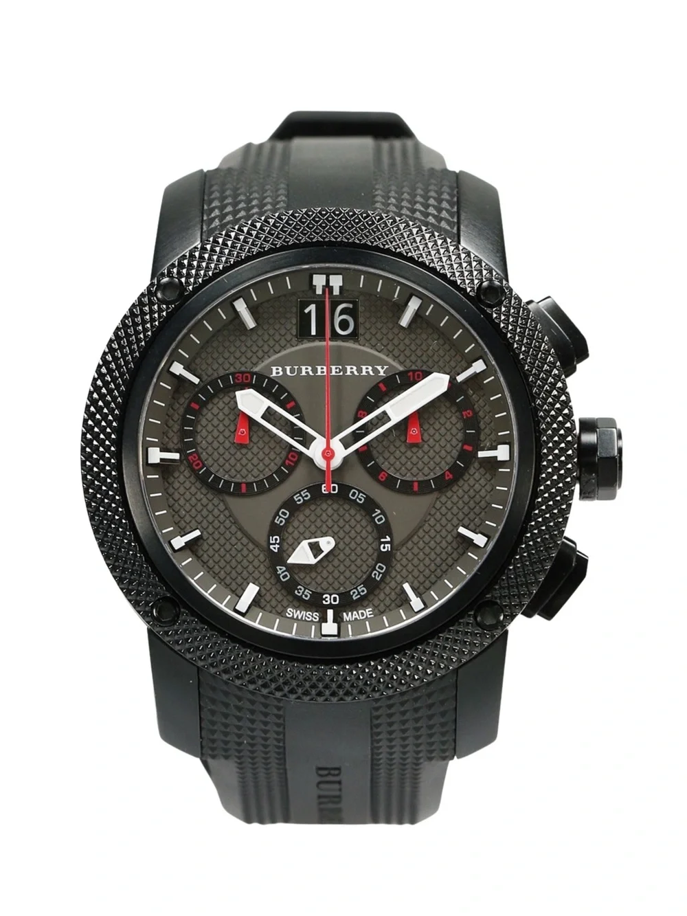 BURBERRY | The Endurance Chronograph Dial Black Rubber Strap Watch Mens BU9802
